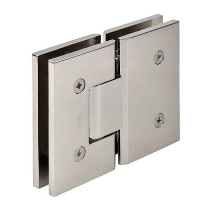 CRL Polished Nickel Victoria 180° Glass-to-Glass Hinge - sleek, durable bathroom hardware.