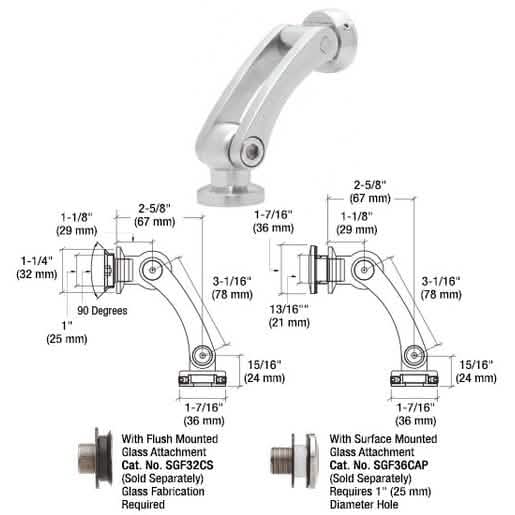 CRL 316 Brushed Stainless Dual Pivot Glass-to-Wall/Floor Swivel Fitting, sleek design