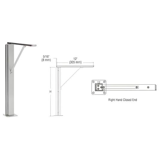 SG40118REBS Plaza brushed stainless 1.5" square post sneeze guard, right-hand closed end with 12" top shelf