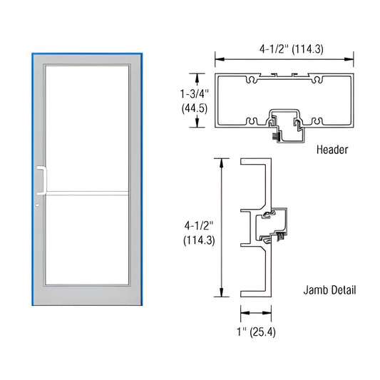 FD71811 clear anodized aluminum up and over door frame, 36 84 opening, header and jamb cross section details.