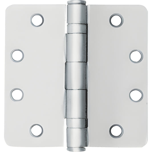 Satin chrome 4.5x4.5 in ball bearing door hinge, non-removable pin, 1/4" radius corners (SKU BB45NRPA)