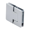P1N380CH polished chrome adjustable glass-to-glass shower hinge, solid brass, beveled profile, self-centering.