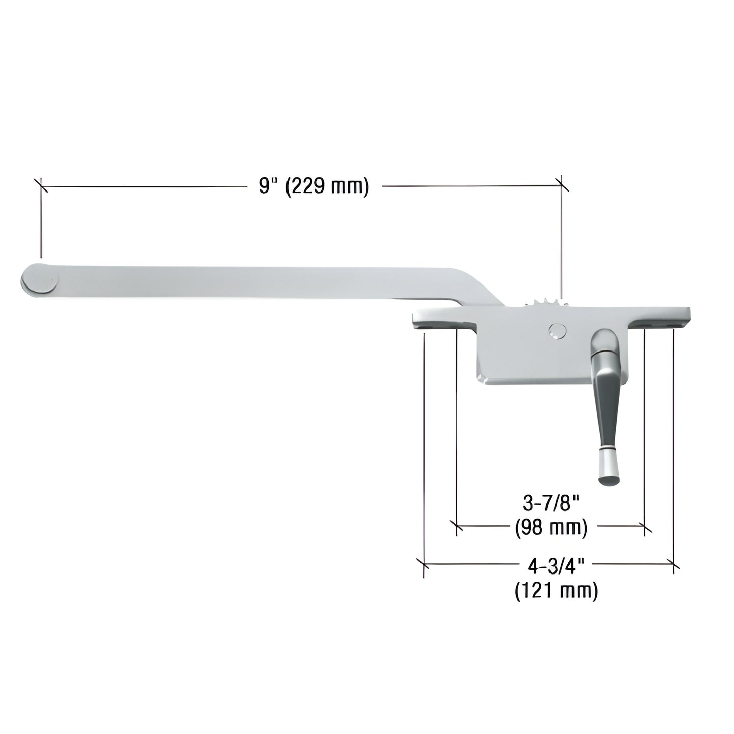 CRL 5259RHAL aluminum right-hand 9 in casement window operator with 3/8 in spline and crank handle