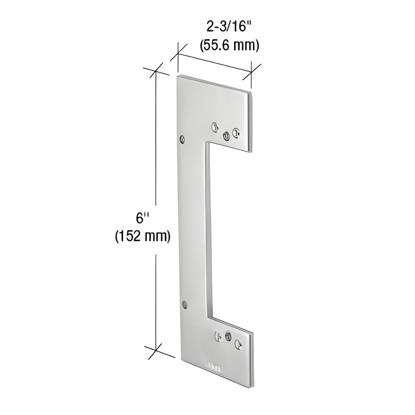 CRL 487RBP2 aluminum strike backing plate for locksets, 6 in (152 mm) x 2-3/16 in (55.6 mm)