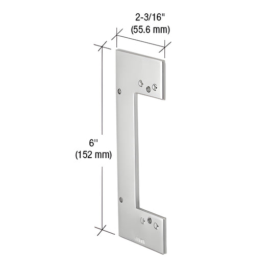 CRL 487RBP2 aluminum strike backing plate for locksets, 6 in (152 mm) x 2-3/16 in (55.6 mm)