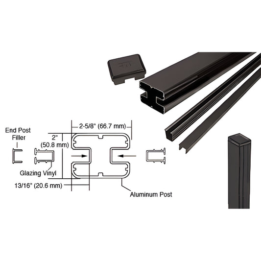 S36EKBL matte-black aluminum 36in rectangular end post kit for glass railing, includes glazing vinyl and end cap.