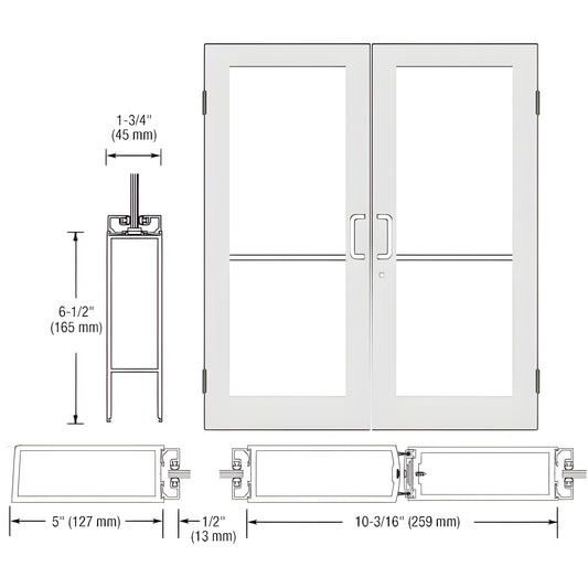 SR52552 White Kynar custom wide-stile double showroom door with glass, 5" stiles, for dealership/display use