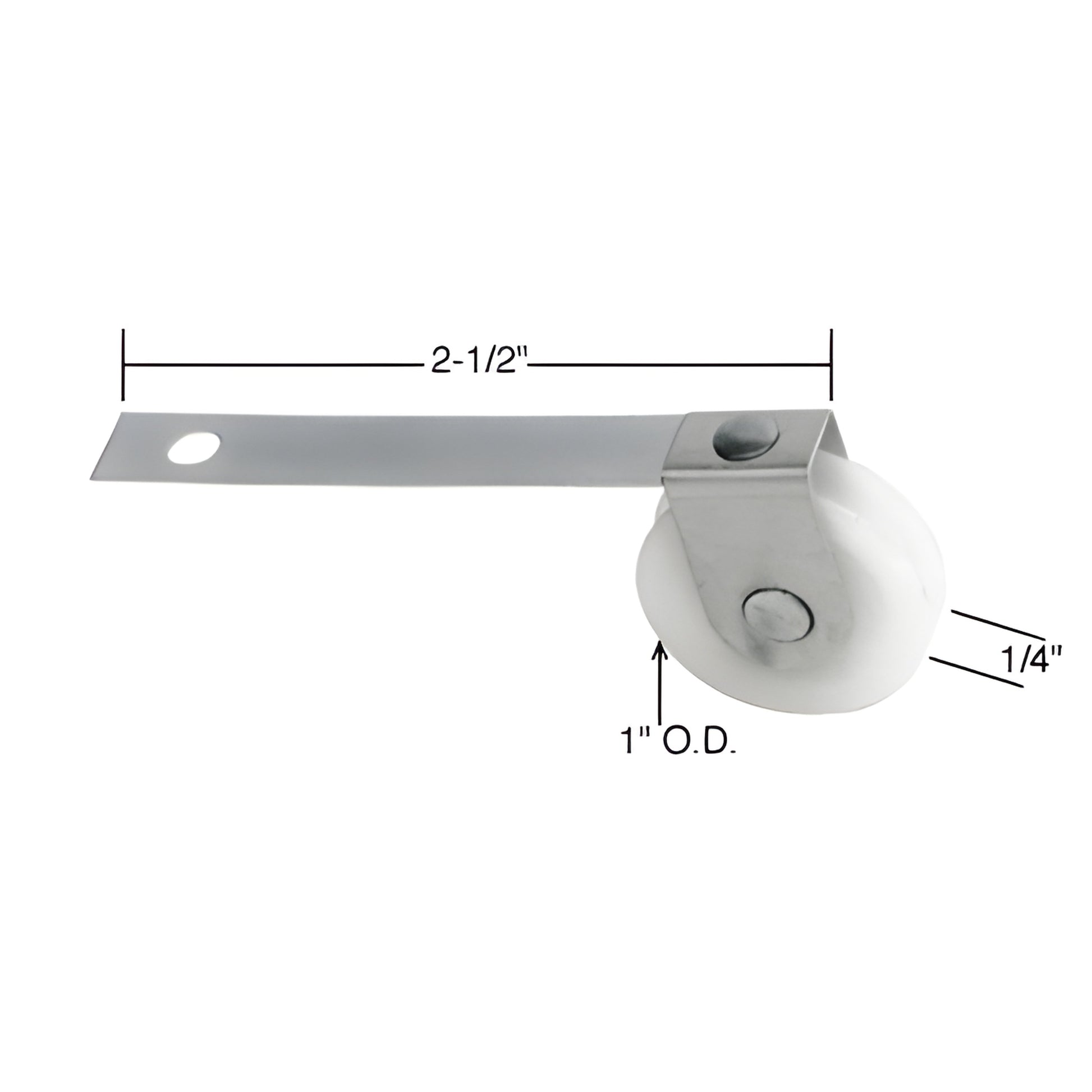 CRL B521 nylon concave tension roller - 1" OD wheel, 1/4" wide on 2-1/2" steel strap, white wheel with metal bracket
