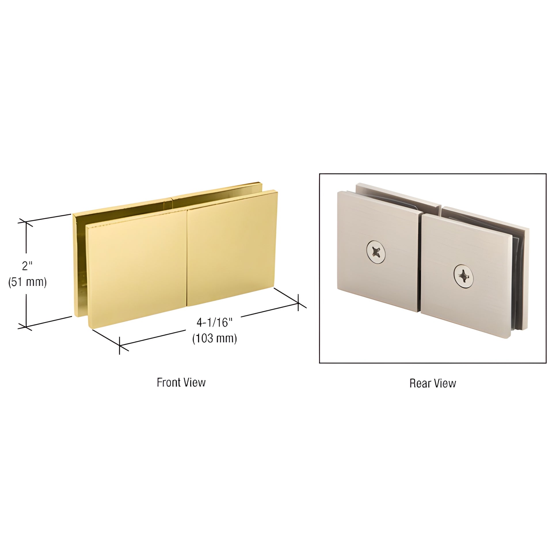 SGC188SB satin brass square 180 glass-to-glass movable transom clamp, solid brass, 103 51mm for 10-12mm glass
