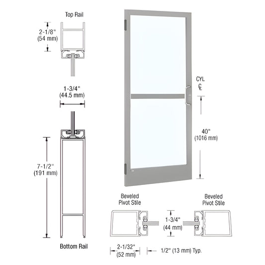 HZ21511 clear anodized narrow-stile commercial entrance door with 1/4" glass and 71 2" bottom rail (diagram)