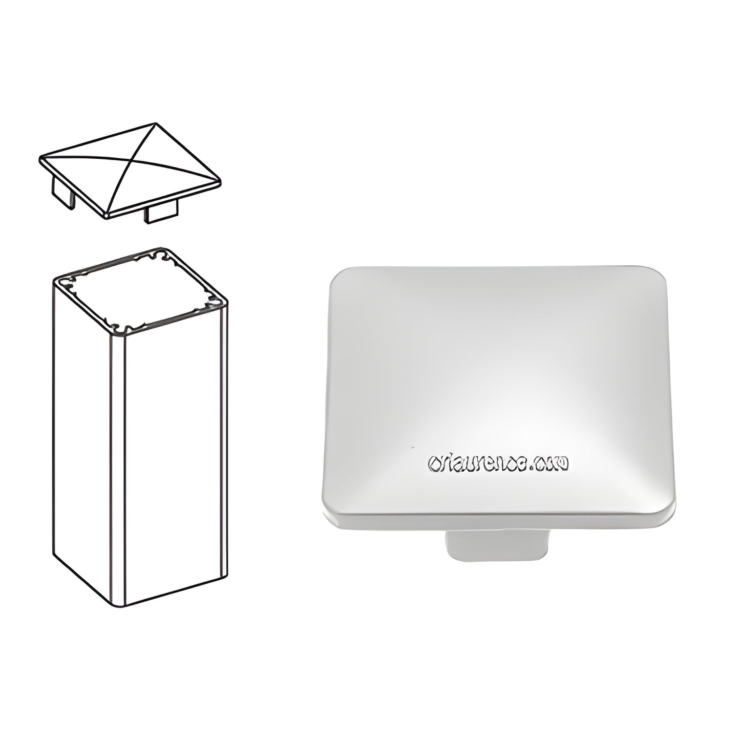 PC2CA aluminum low-profile pyramid post cap, clear anodized painted finish, fits 2-3/8" (60mm) square posts.