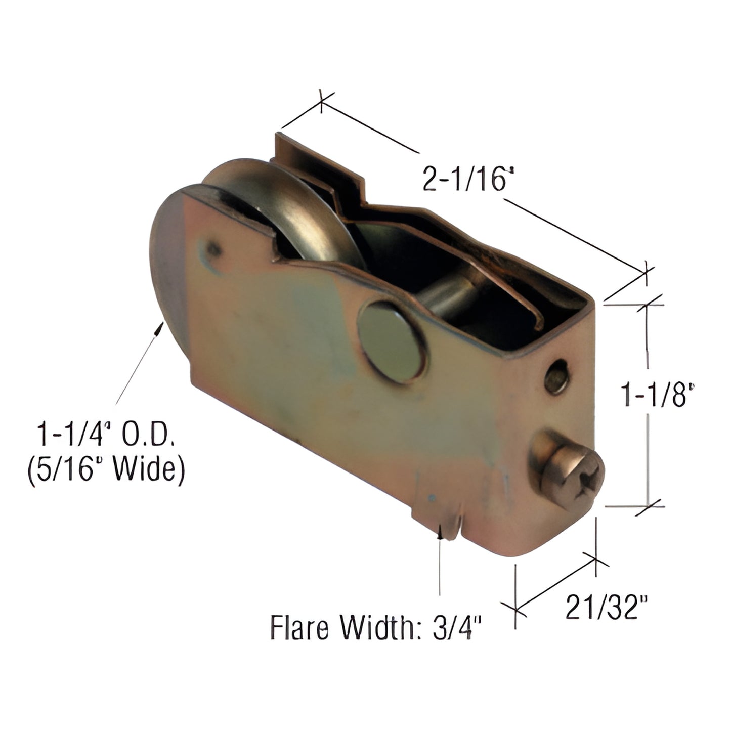 SKU D1601: adjustable steel sliding glass door roller assembly, single 1-1/4" concave steel wheel, zinc finish.