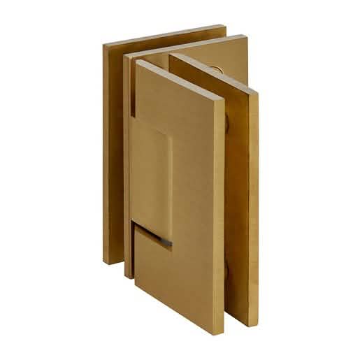 CRL Satin Brass Geneva 092 Glass-to-Glass Hinge, 90° Angle, Modern Bathroom Hardware