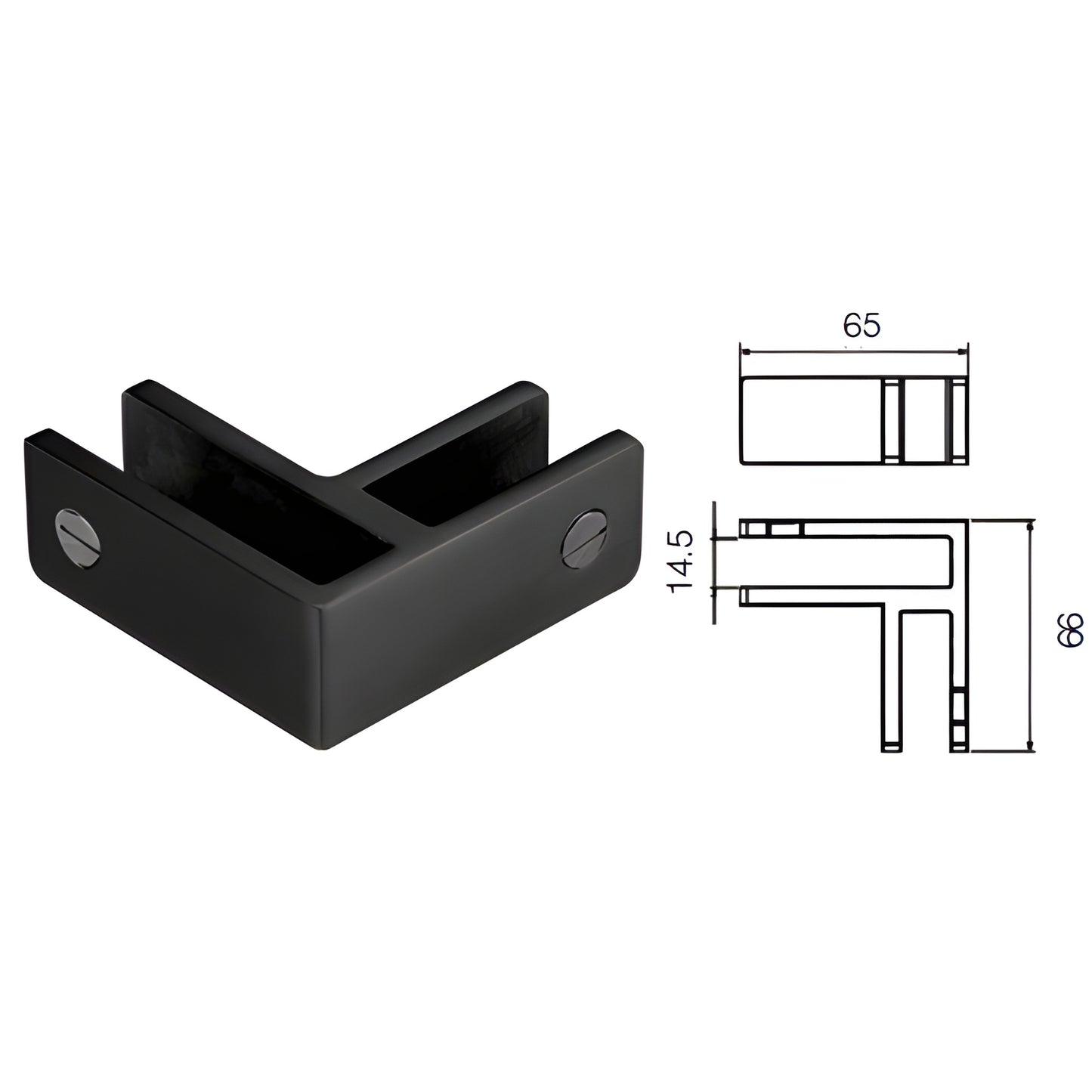 GBC90MBL matte black Duplex 2205 stainless 90 no drill glass bracing clamp for 12mm/13.52mm panels, grub screw fastening.