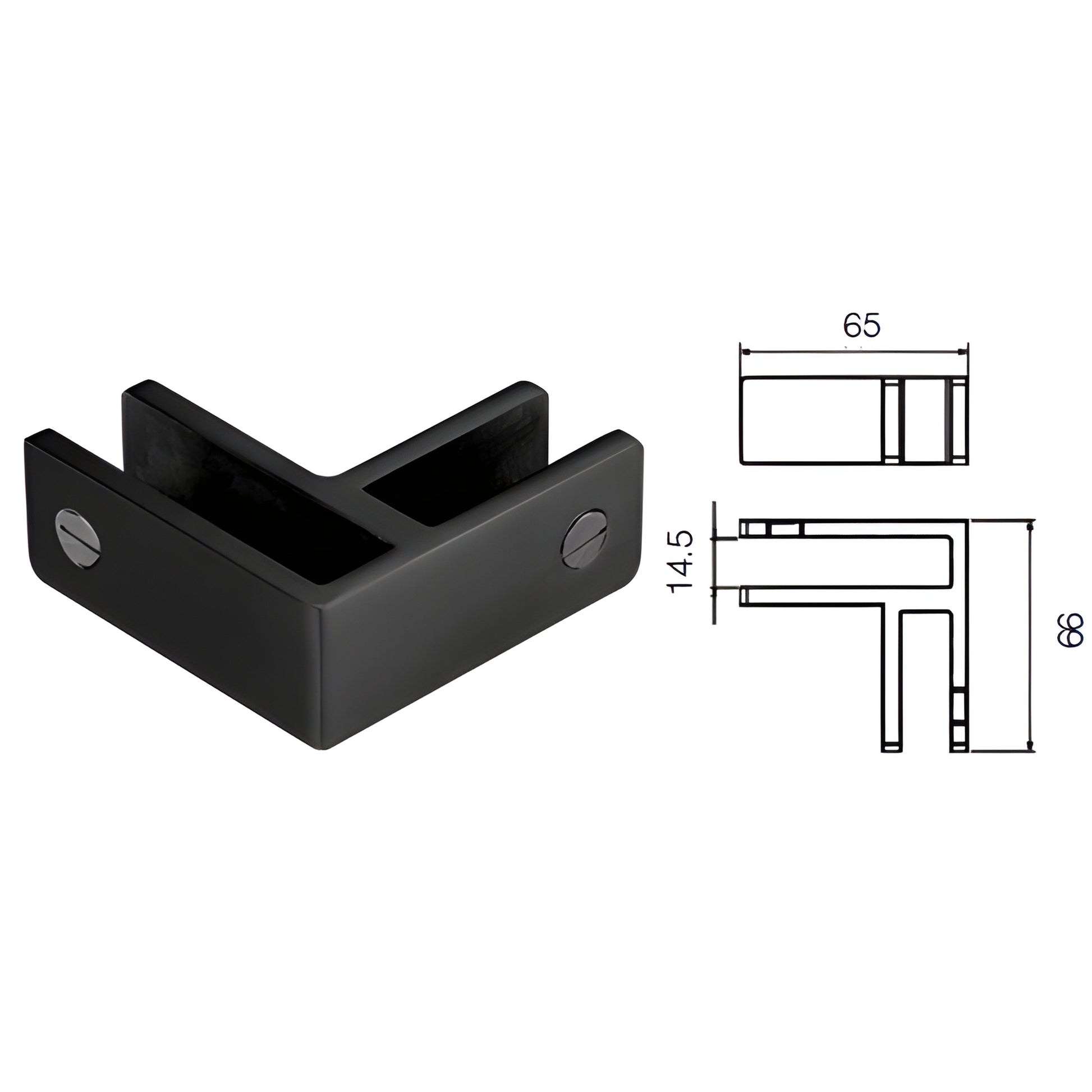 GBC90MBL matte black Duplex 2205 stainless 90 no drill glass bracing clamp for 12mm/13.52mm panels, grub screw fastening.