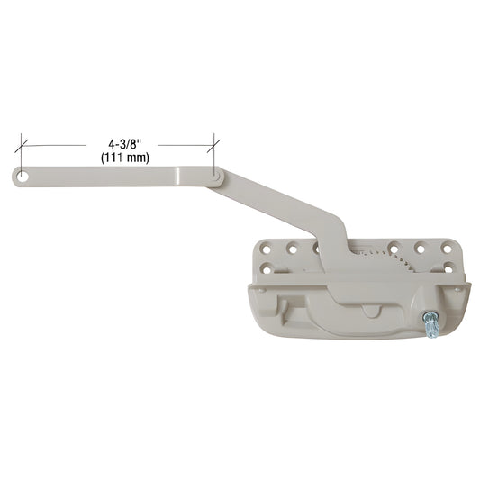 Left-hand Truth Encore Dyad window operator EP28006 with folding handle, 4-3/8" arm, steel/stainless, beige finish