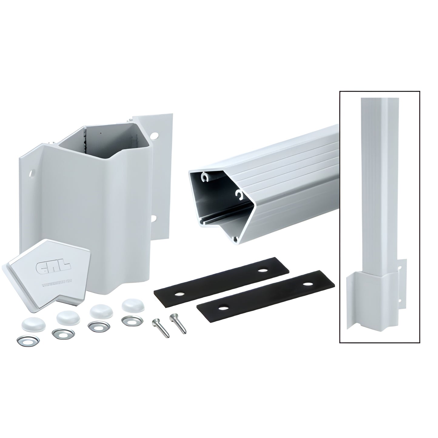 CRL 135 100 Series aluminum fascia post kit (SKU 1FP5136KM), mill finish with mounting brackets, caps and hardware