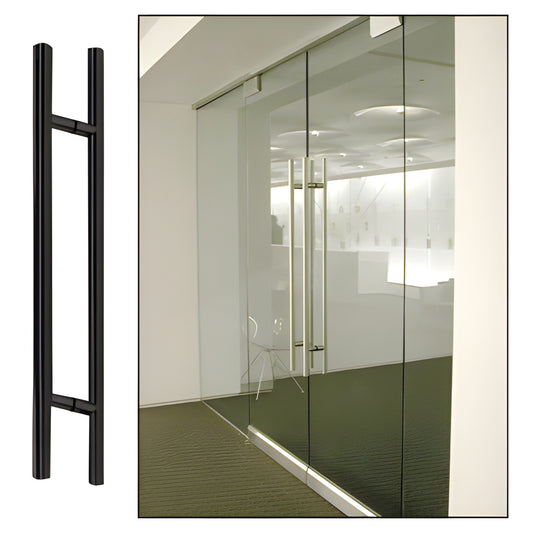 36LPMBL matte black stainless ladder pull, 36" length, 1-1/4" dia, back-to-back mount for glass doors