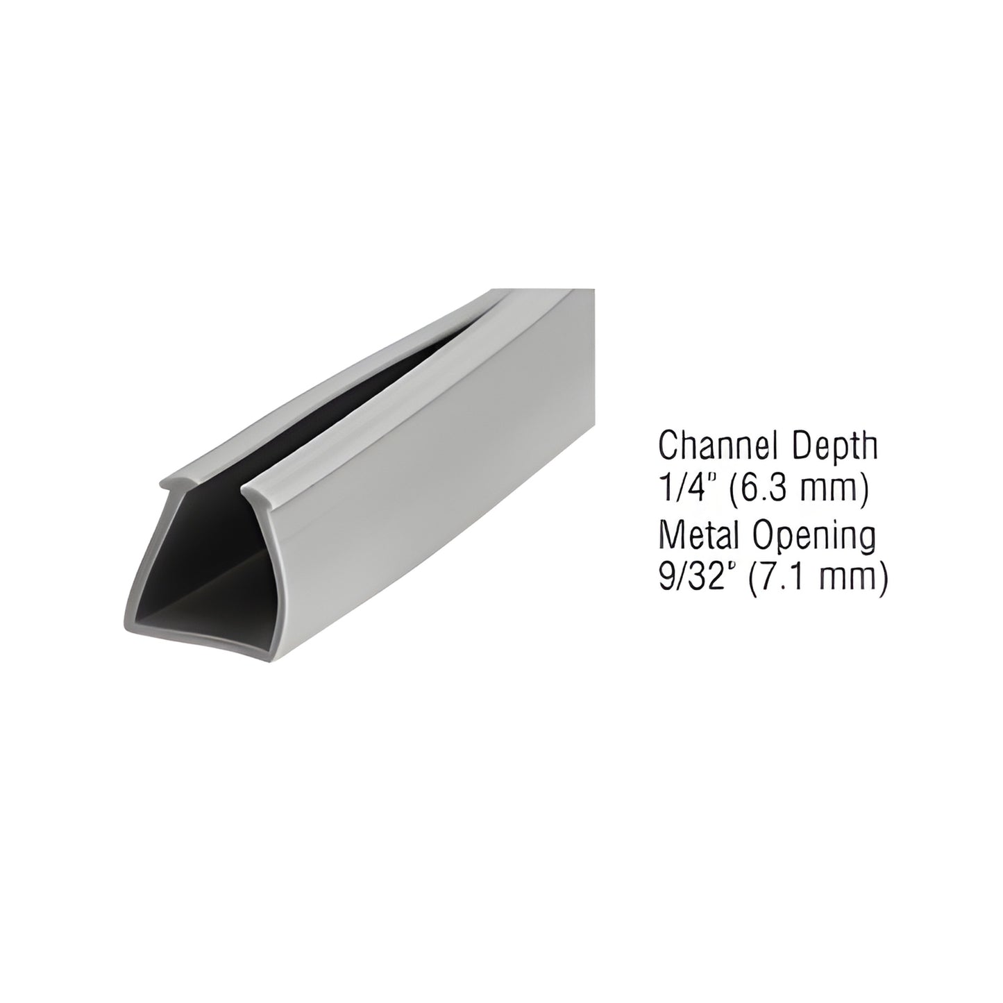 Gray CRL glazing vinyl D751BLC - extruded trim for partitions/windows, 1/4" channel, 9/32" metal opening.