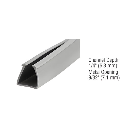 D751M gray glazing vinyl trim channel for 1/4" glass, 9/32" metal opening, neat bead finish.