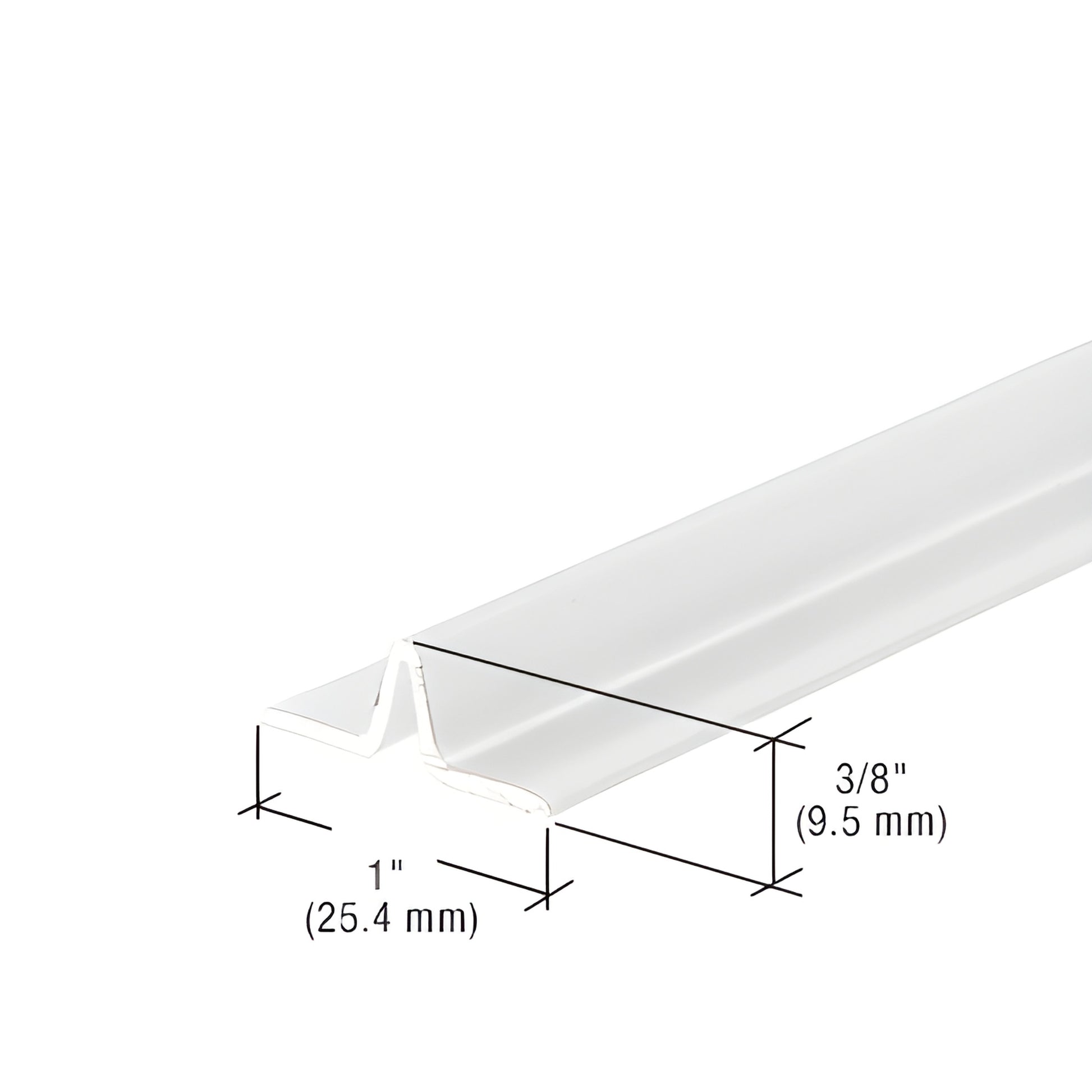 White aluminum sliding screen door extrusion profile, 1 in wide x 3/8 in high, 144 in length (SKU 3606W)