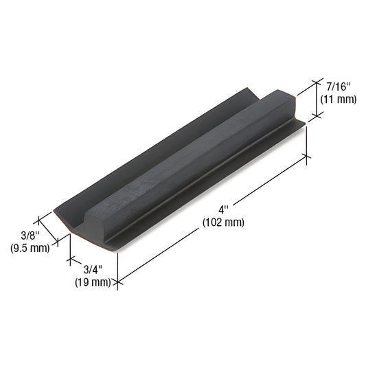 SB141 black EPDM glass setting block, 4" long support for 1/4" (6 mm) interior glazing, cushions glass (100/pack)