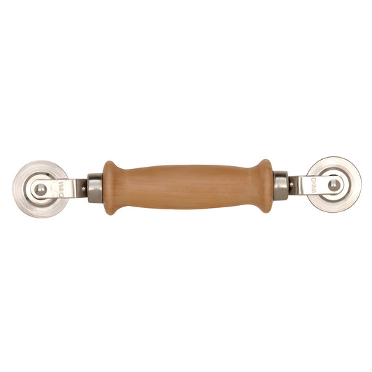 PL7508: screen/spline roller with contoured wooden handle and dual steel ball-bearing wheels.
