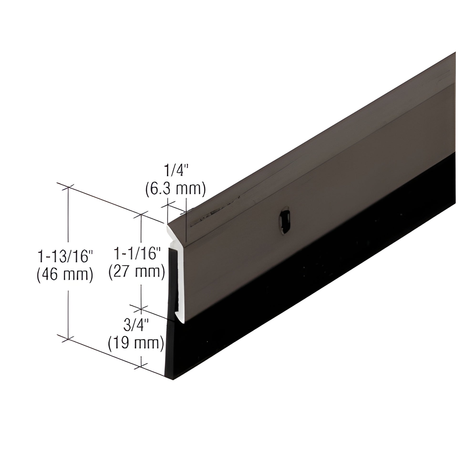 Dark bronze extruded aluminum door bottom with black neoprene sweep, 36 in. length, 3/4 in. vinyl, SKU 33N1D36