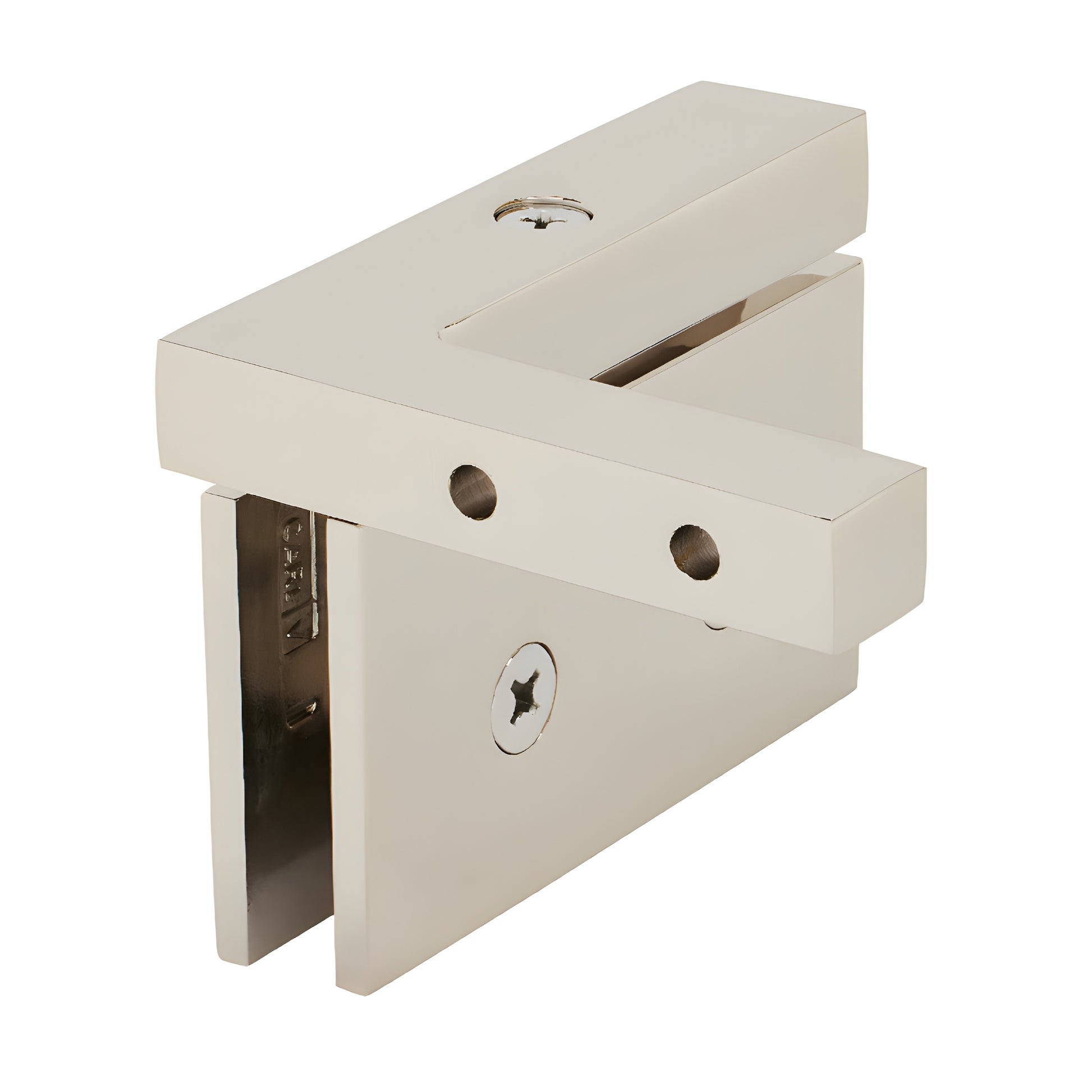 CAR05RPN Cardiff squared polished nickel brass pivot shower hinge, right-hand wall-mount for 8-10mm glass