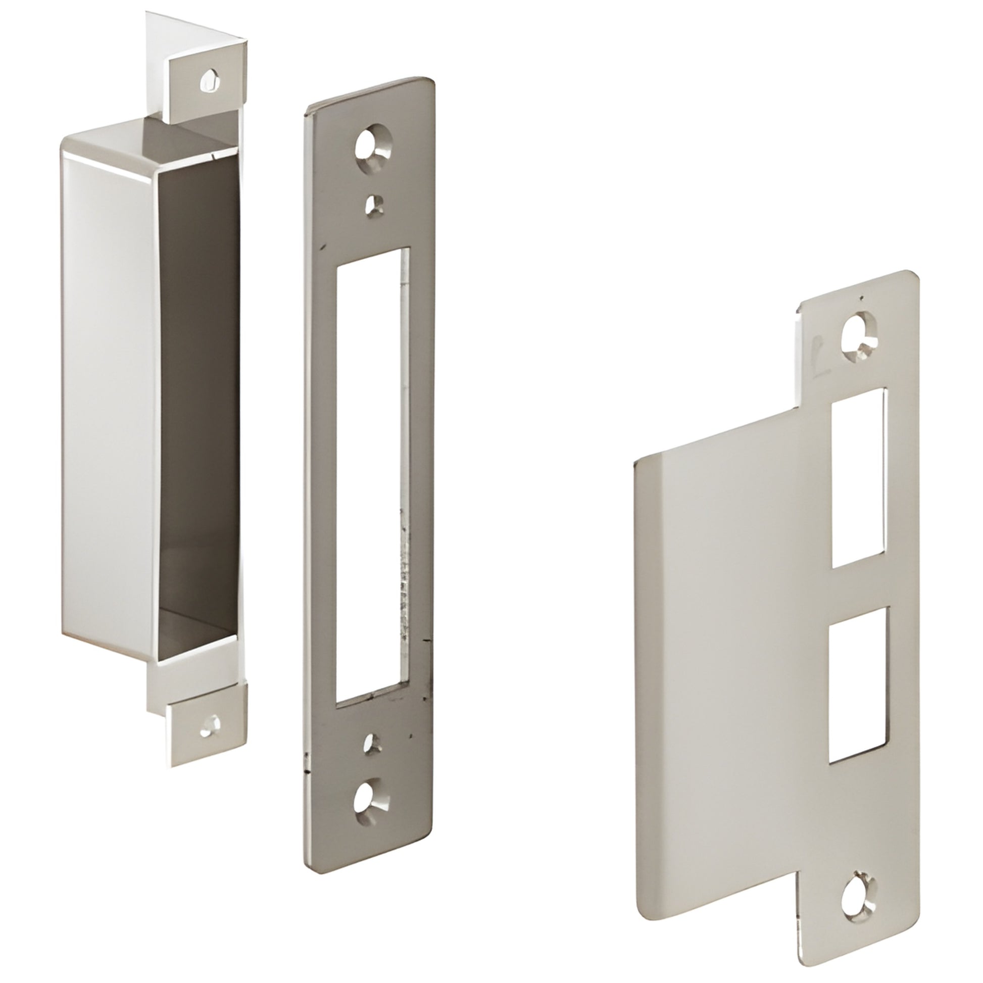 DLL6640 brushed stainless steel center lock strike set for glass doors with dust box and back-up plate