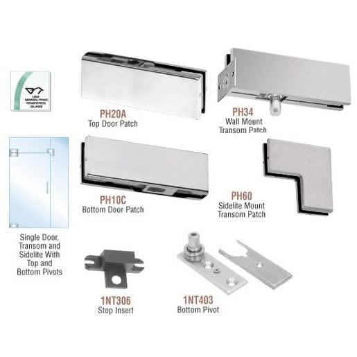 CRL Brushed Stainless Patch Door Kit for Fixed Transom & Sidelite - No Lock