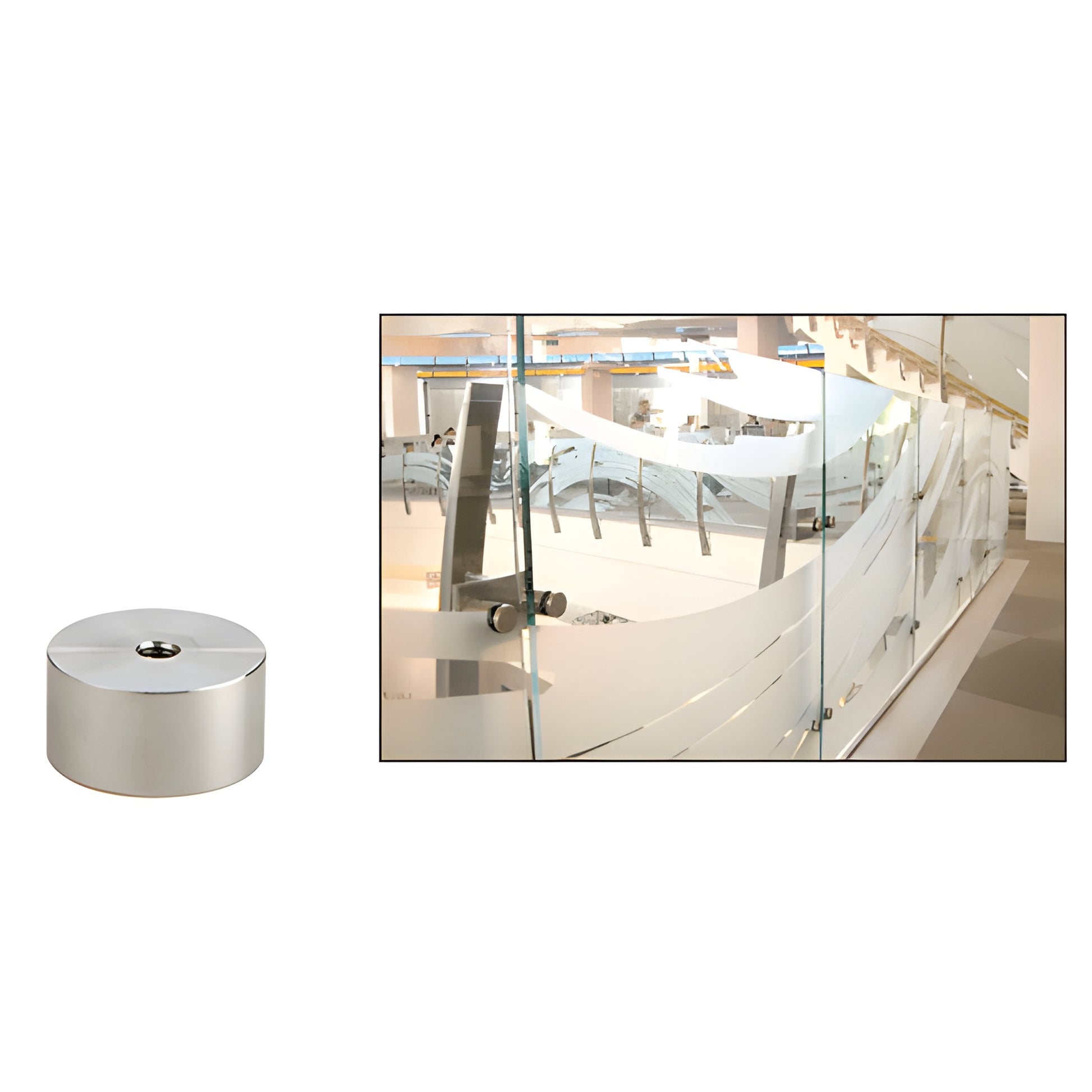 CRL 2" stainless steel standoff base (S0B21BS) with glass railing installation example