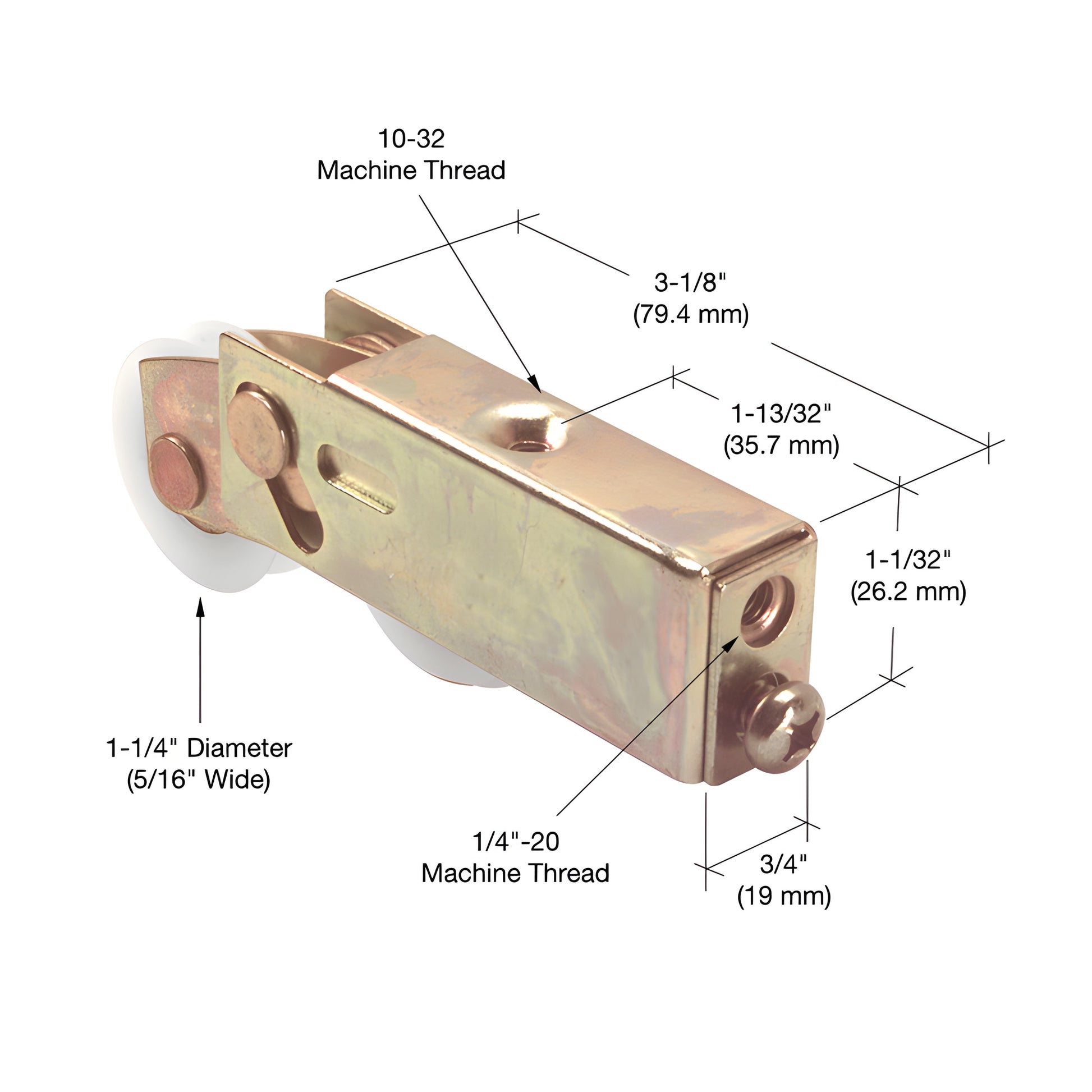 D1739 adjustable steel tandem roller assembly with white nylon concave wheels for sliding glass patio doors.