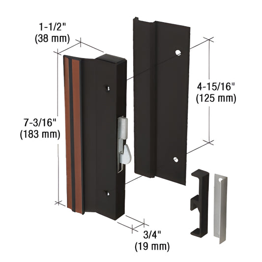 CRL C1001 black extruded aluminum reversible handle set with anti-lift bar, surface-mount plates, 7-3/16" long