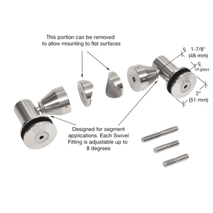 RB50SBS stainless double-arm glass fitting kit with studs and caps for 1/2" (12 mm) laminated tempered glass