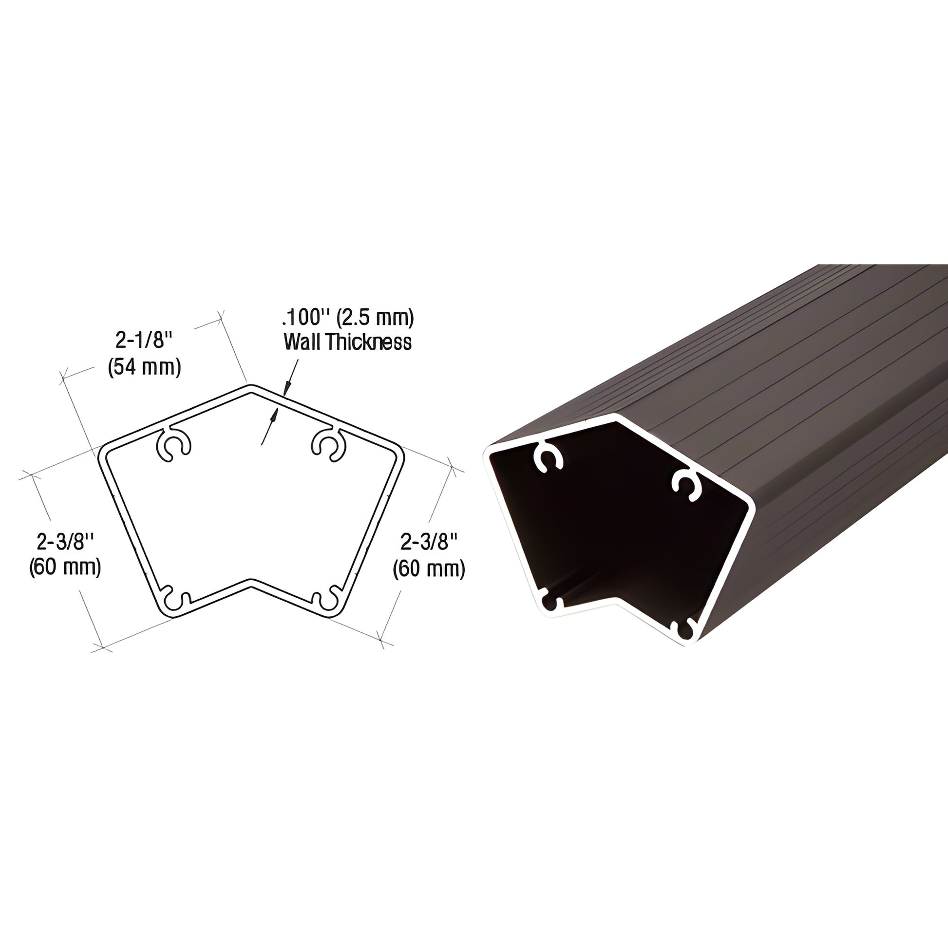CRL 135 100 Series aluminum fascia post, matte bronze, 2-3/8" sides, .100" wall. SKU 1FP548BRZ