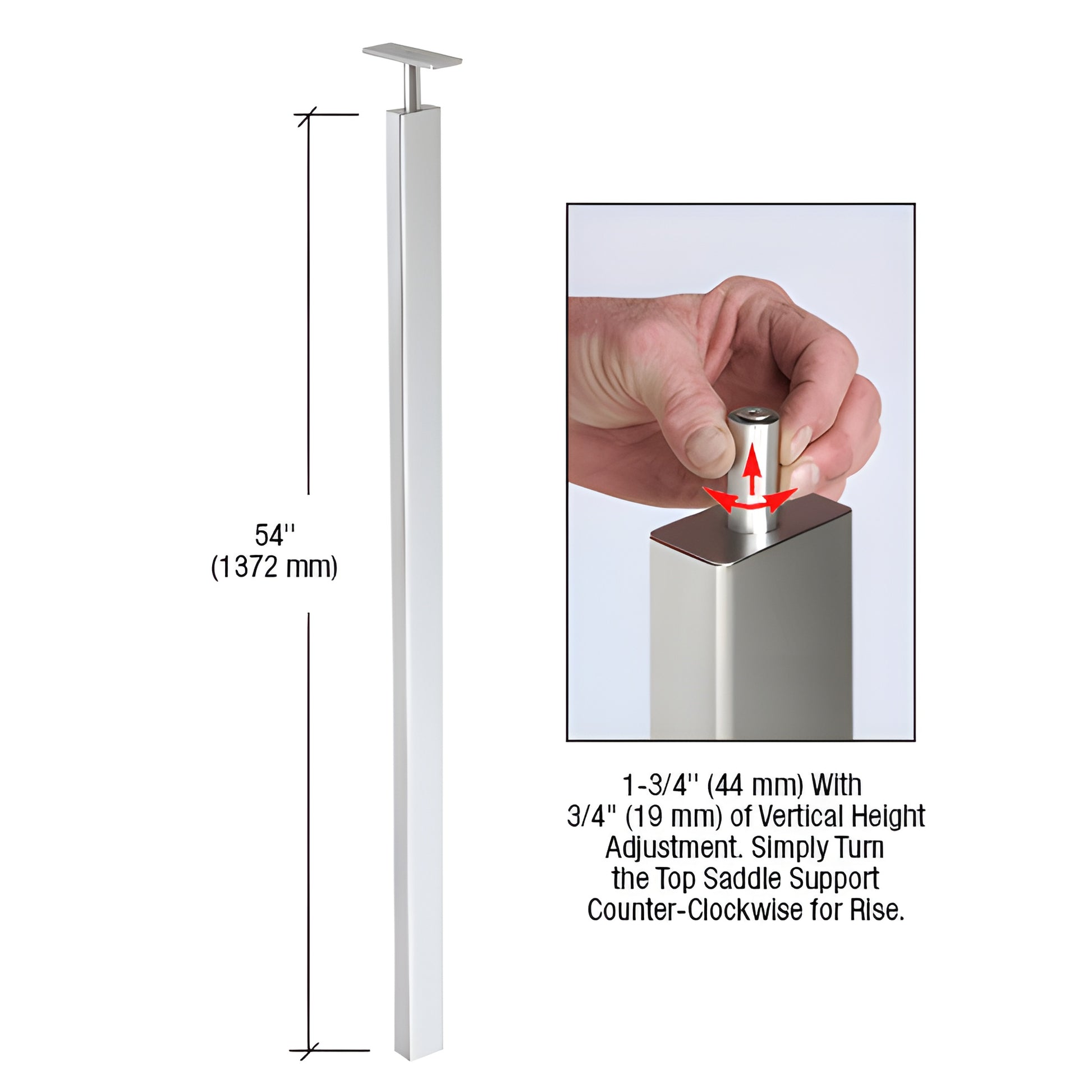 P9BPFPS stainless steel 1"x2" rectangular blank post kit, polished finish, 54" tall with adjustable top saddle