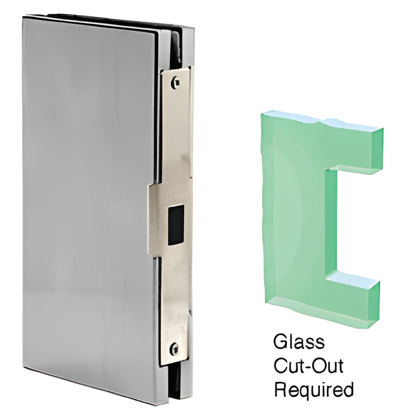 DLK410BS 4x10 brushed stainless steel center lock glass keeper for 1/2" (12mm) tempered glass, bolt-on install