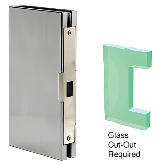 DLK410BS 4x10 brushed stainless steel center lock glass keeper for 1/2" (12mm) tempered glass, bolt-on install