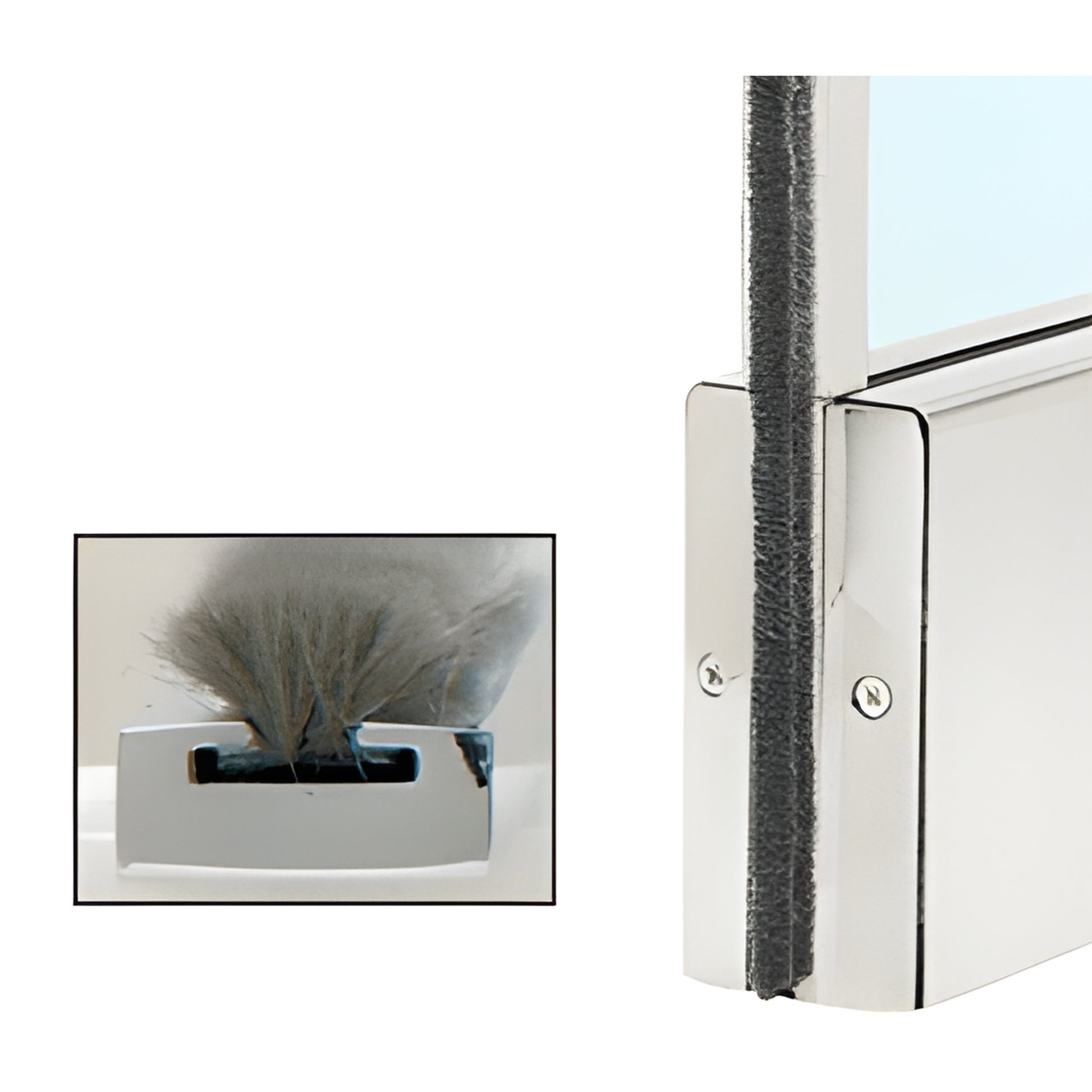 Polished stainless steel wool-pile weatherstrip kit for 1/2" (12mm) glass doors, SKU MSW12PS