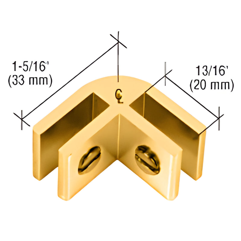 E214GA gold anodized aluminum 90 two-way connector for 3/16-1/4" (5-6 mm) glass panels