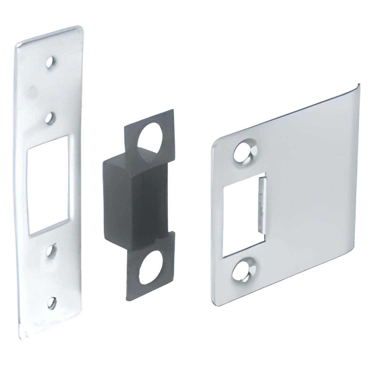 DL4540 brushed stainless steel lock strike kit with dust box and back-up plate, non-handed, for aluminum or glass doors