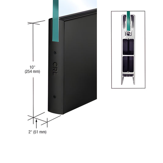 Matte black 10 in CRL Wedge Lock bottom door rail, 35-3/4 in long for 1/2 in (12 mm) tempered glass, 2 in wide - SKU DR10SMBL