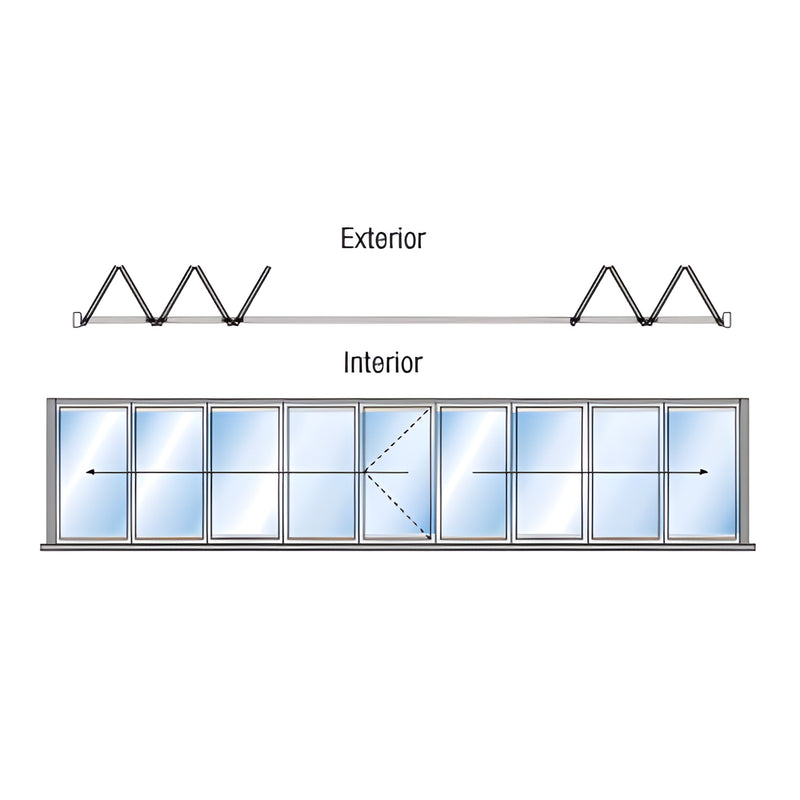 Monterey bi-fold glass wall system M8B54R0SAL - 9-panel aluminum satin-anodized exterior bi-fold patio door (5+4)