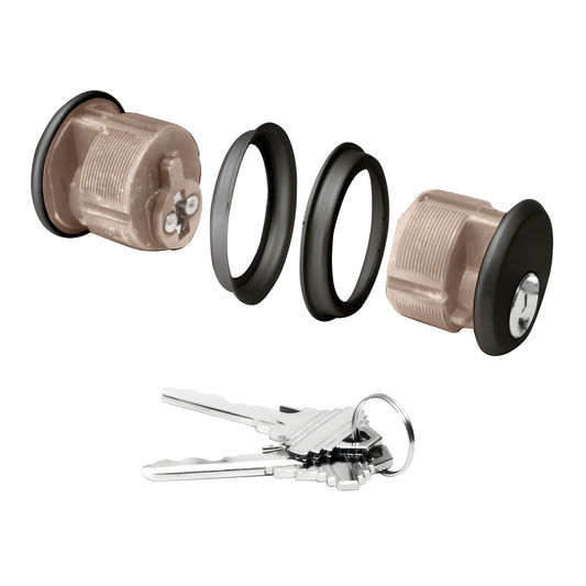CRL double mortise 5 pin key cylinder set, bronze diecast with black rings and two keys (1" length, 1 5/32" dia)