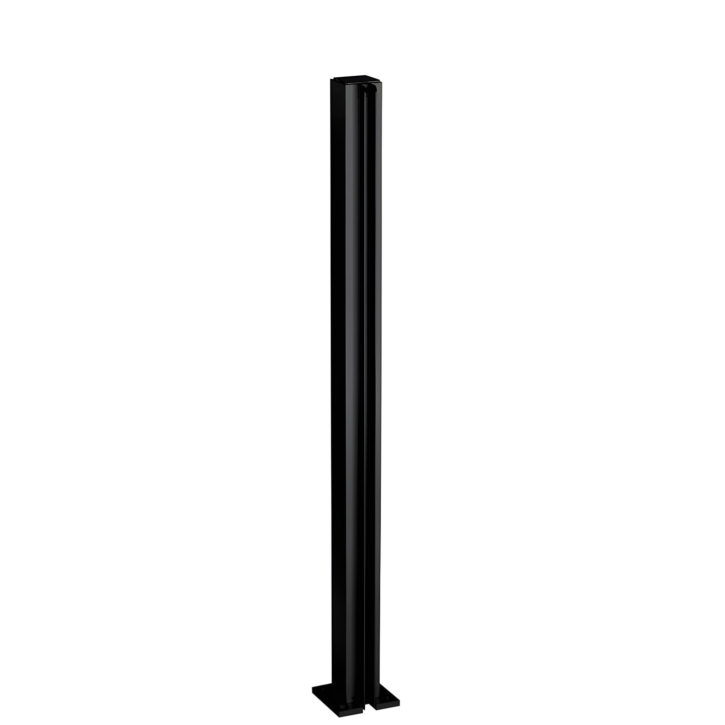 Matte black 24 in aluminum square end partition post with base, glazing channel for 1/4 in glass - SKU D990MBL24E