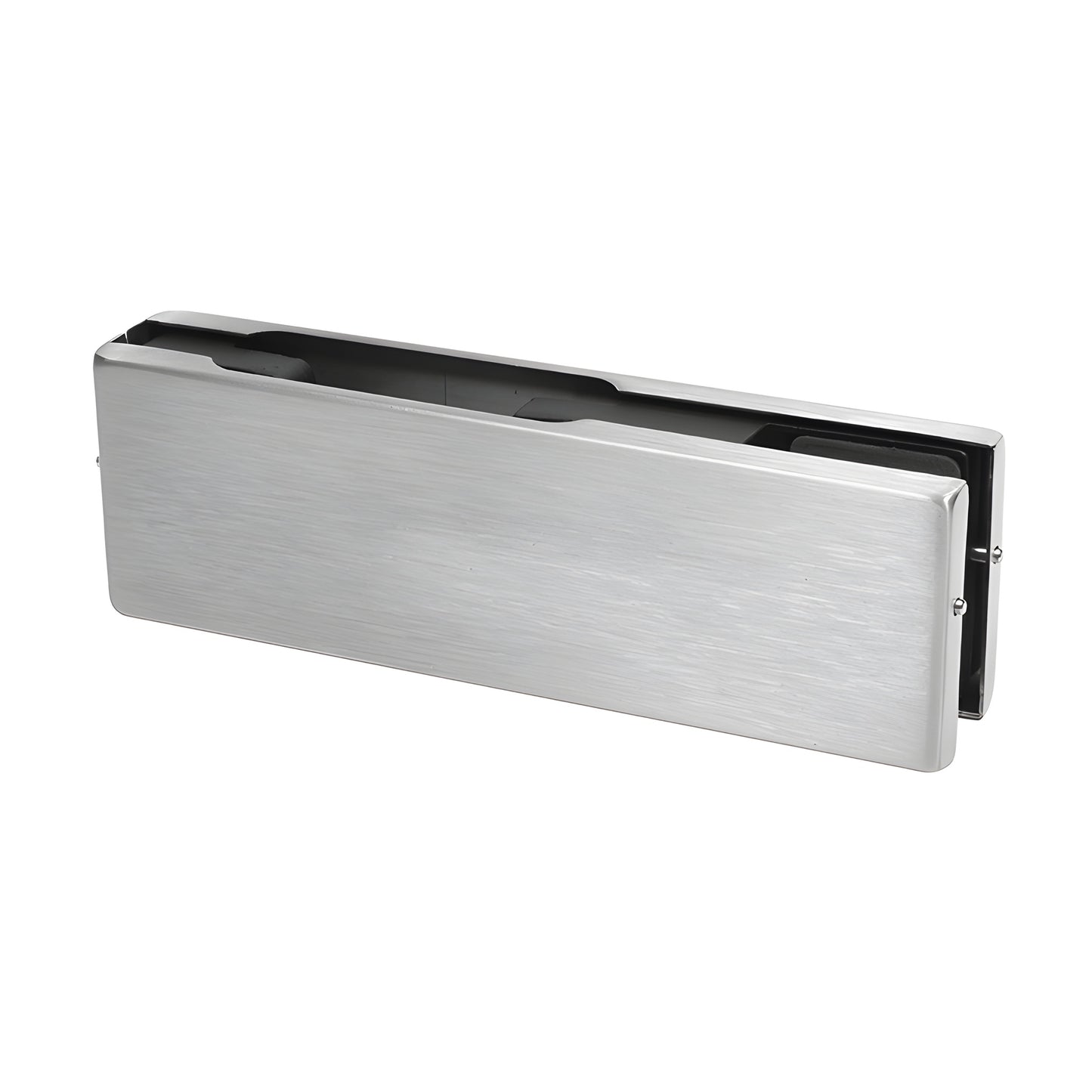 EUR201BS brushed stainless patch fitting for frameless glass doors, fits 3/8 or 1/2" glass.
