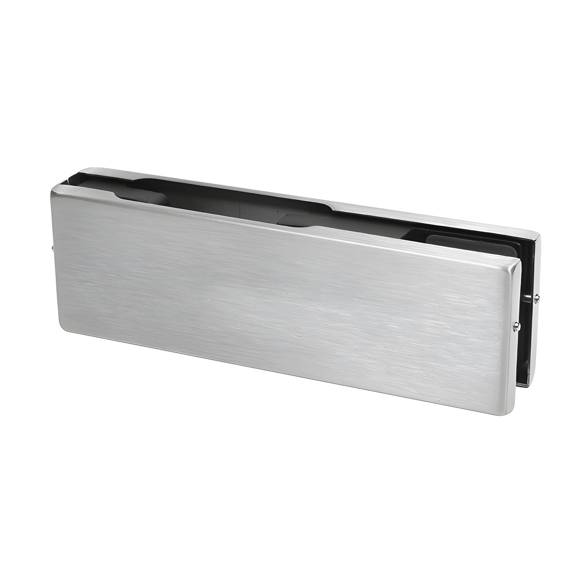 EUR201BS brushed stainless patch fitting for frameless glass doors, fits 3/8 or 1/2" glass.