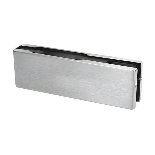 EUR201BS brushed stainless patch fitting for frameless glass doors, fits 3/8 or 1/2" glass.