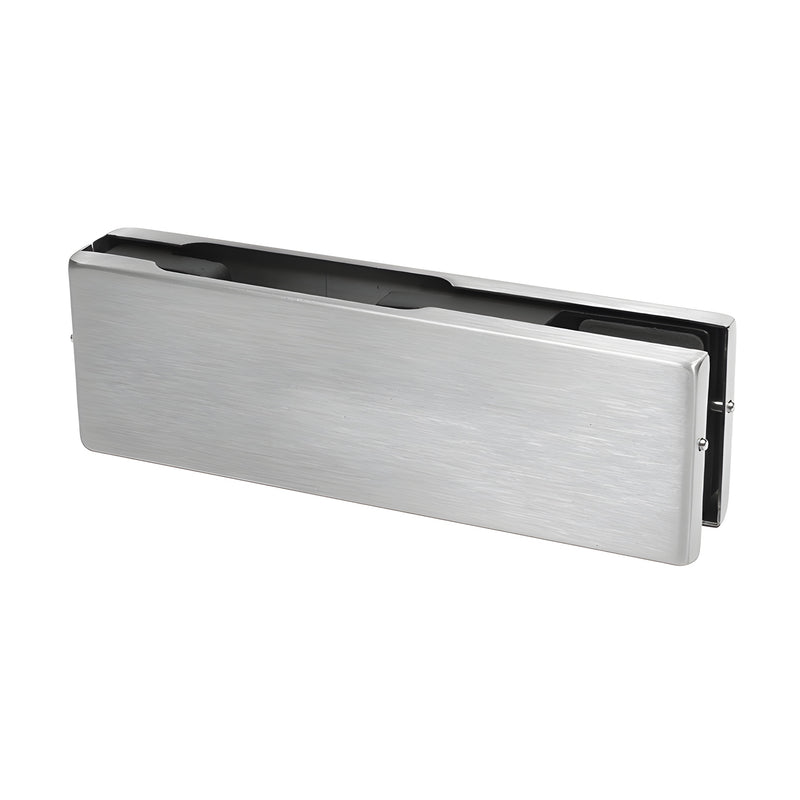 EUR201BS brushed stainless patch fitting for frameless glass doors, fits 3/8 or 1/2" glass.